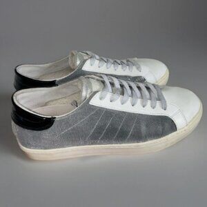 Women's Sneakers One Footwear White Leather w/ Silver Metallic Details Size 9.5